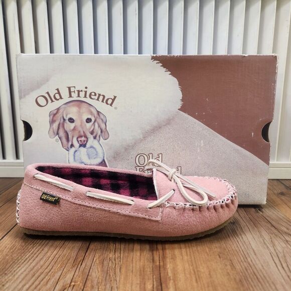 Old Friend Buckeye Pink Moccasin Slippers Child Sz 2 Fleece Lined Moc Toe 568100 - Picture 1 of 10
